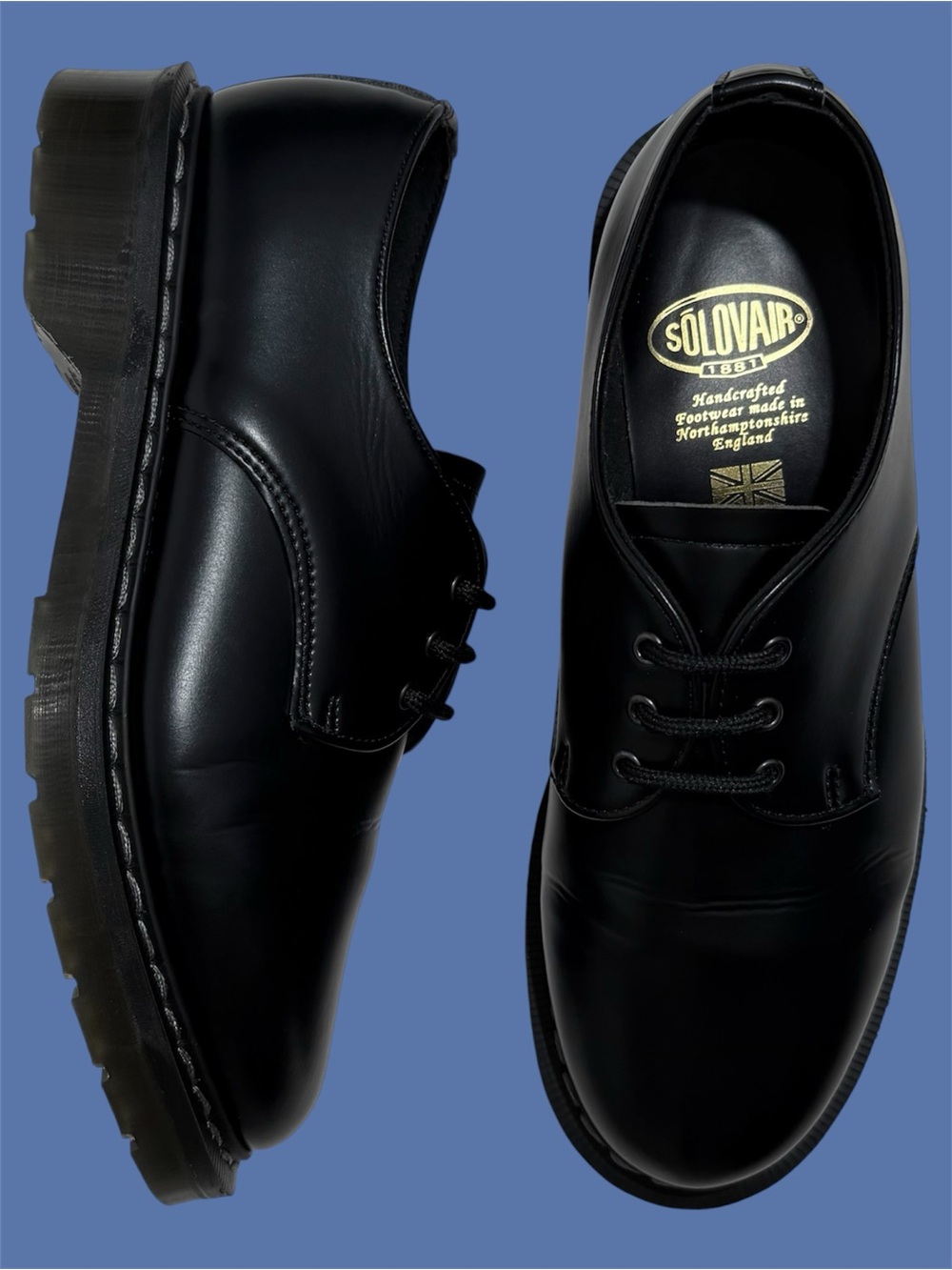 💯 Solovair Black Gibson Made In England Vegan Oxfords UK 5.5
